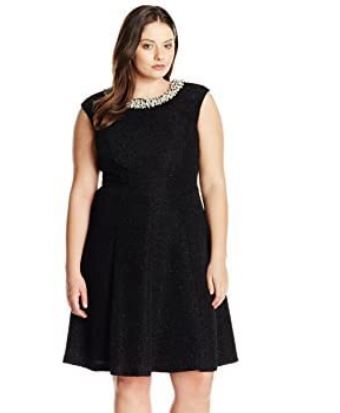 Plus-Size-Beaded-Neck-Party-Dress-with-Extended-Cap-Sleeve