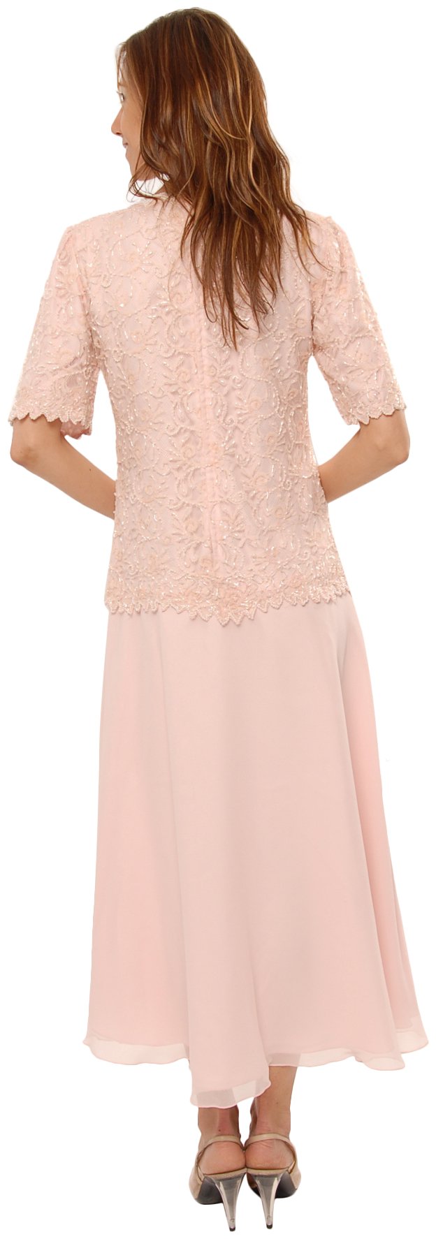 Mother of The Bride Great Tea Length Dress in Pink Plus & Missy Sizes