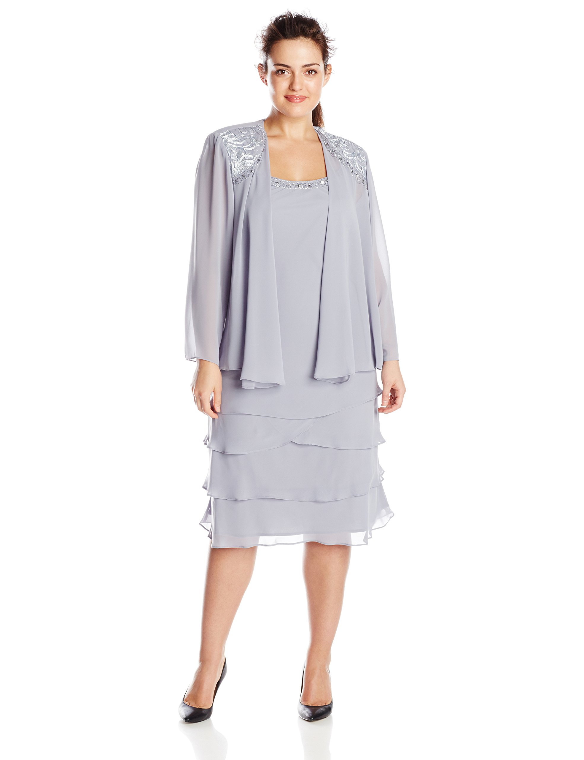 S.L. Fashions Women's Plus Size Embellished Tiered Jacket Dress