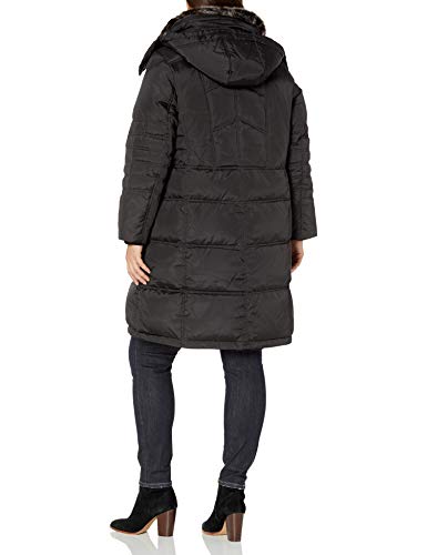 London Fog Women's Plus-Size Mid-Length Faux-Fur Collar Down Coat with Hood