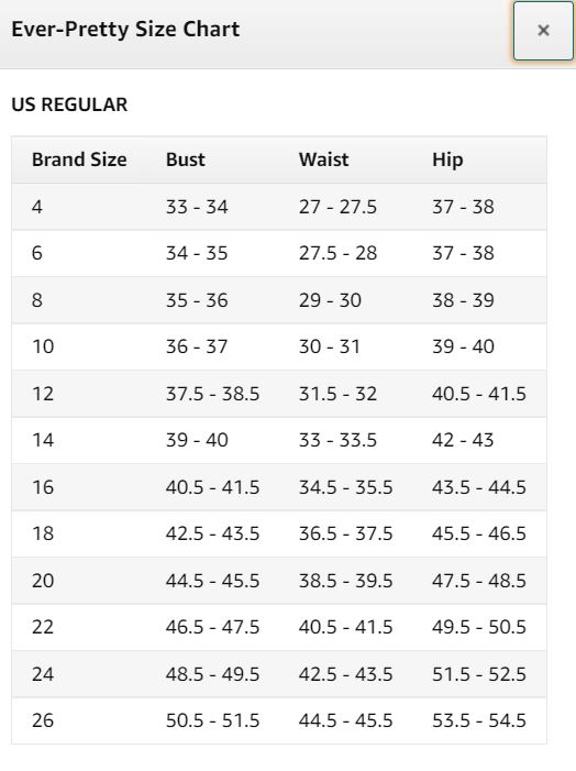 Ever Pretty Size Chart