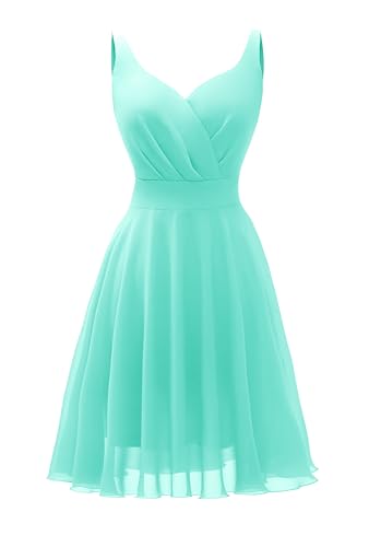 Dressever V-Neck Cocktail Dress Chiffon Sundress Turquoise M