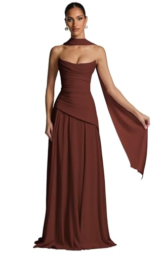 A-line Bridesmaid Dresses 2026 Strapless Chiffon Prom Formal Maxi Dress