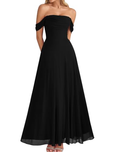 EYNMIN Women's Off Shoulder Flowy Maxi Long Formal Wedding Guest Dresses