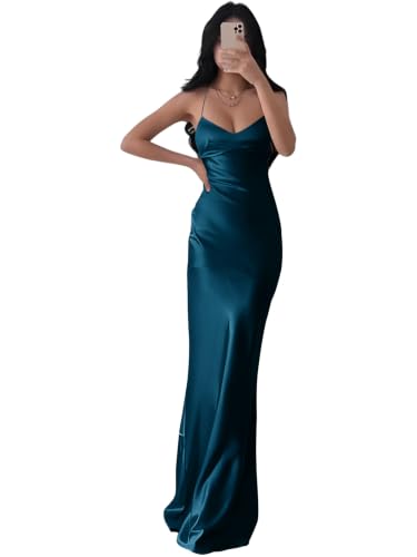 Eightale Long Teal Bridesmaid Dress for Wedding Satin Mermaid Bodycon Prom Dress Elegant Sleeveless Backless Slip Formal Evening Party Gowns 2025 Size 6