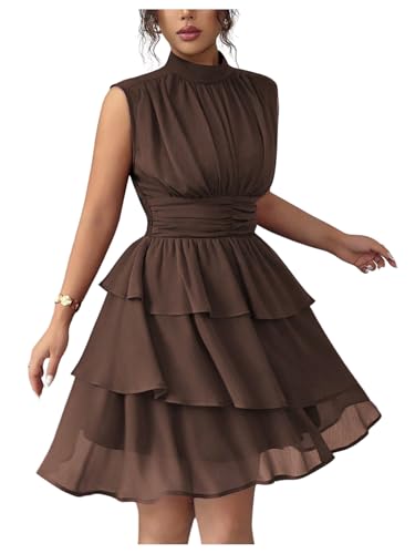 Verdusa Women's Ruffle Short Dress Cinched Waist Chiffon Cocktail Dresses