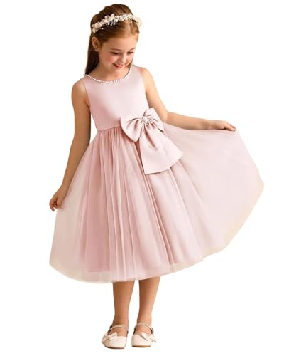 Eraphelle Wedding Junior Bridesmaid Dresses for Teen Girls Father Daughter Dances Silk Flower Tulle Tea Length Blush Pink Ball Gown Size 12