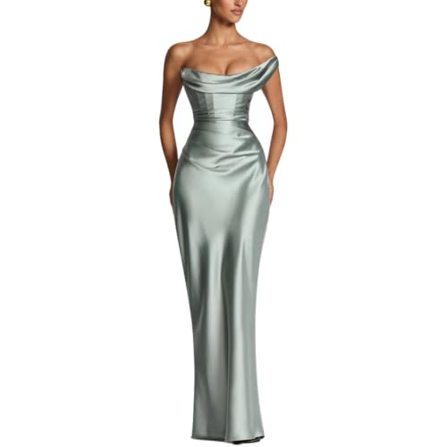 Yulestria Womens Bodycon Satin Cocktail Dress Mermaid Corset Lace Up Dress