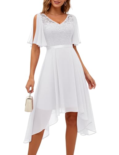 Women Vintage Lace Chiffon A-Line Cocktail Prom Midi Dress 57 White L