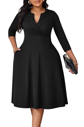 Runwind Plus Size Curvy Dresses for Women A-Line V Neck Casual Midi Dress