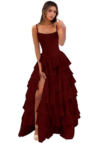 Puffy Spaghetti Straps Short Burgundy Prom Dresses for Teens 2026 US6