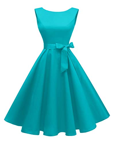 Hanpceirs Sleeveless Vintage 1950s Cocktail Dress Turquoise M