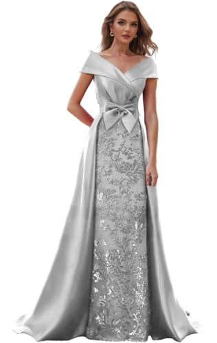 Mermaid Mother of The Groom Dress Silver Sequin Lace Mother of The Bride Dresses for Women Size 16