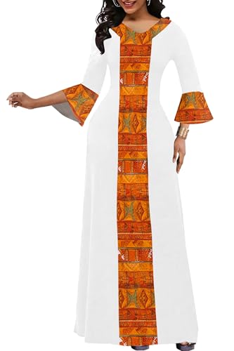 FANDEE Maxi Dress for Women - African Printing Summer Long Dresses