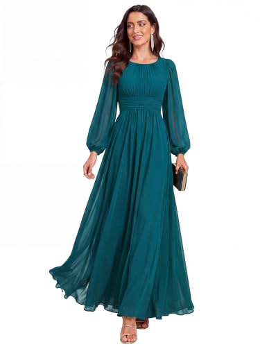 Ever-Pretty Women's Chiffon Long Sleeve Formal Wedding Guest Dresses Teal