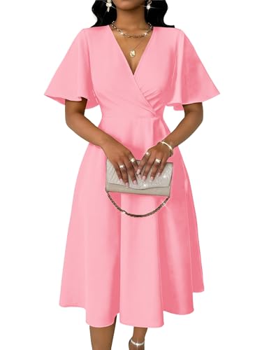Yajedo Women's 1950s Vintage Dress Retro Cocktail Dresses Short Sleeve Evening Prom Party Gradution Knee Length Dresses(Pink X-Large)