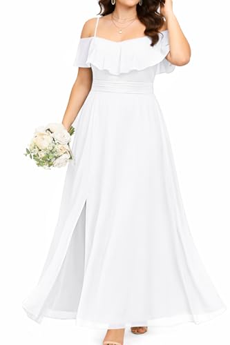 Women Plus Size White Wedding Dress Simple Bride Formal Chiffon Maxi Long