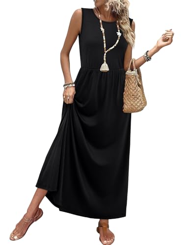 WIHOLL Maxi Dresses for Women 2026 Trendy Summer Wedding Guest Dress Black Casual Beach Vacation Clothes Spring Sundress Travel Outfits Cocktail L
