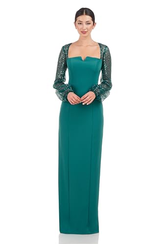 JS Collections Kim Gown with Sequin Sleeve Teal