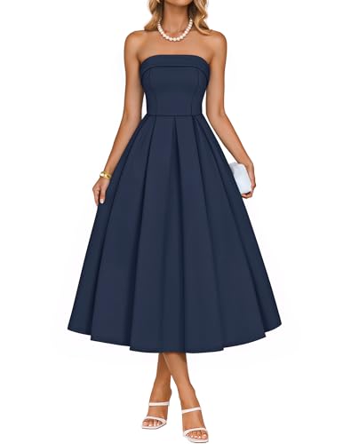ZESICA Women's Summer Strapless Cocktail Party Dresses Navy S