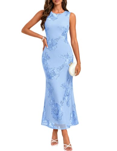 GRACE KARIN Women's Summer Floral Mesh Wedding Guest Dresses Baby Blue S