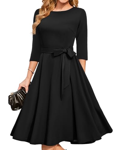 Women's Formal Wedding Guest Church Dress for Cocktail Tea Party Black XL