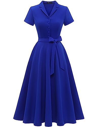 Wedtrend Women's 50s Housewife Dress fit Flare Plus Size Cocktail Dress RoyalBlue L