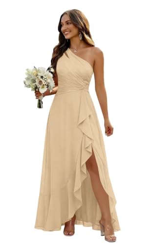 Champagne Bridesmaid Dresses Chiffon High Low Dress for Women US8