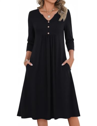 Zeagoo A Line Dresses for Women 2026 Fall Casual 3/4 Sleeve V Neck Sundress