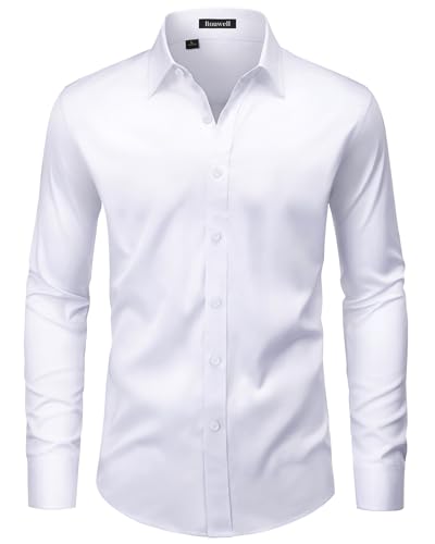 ROUWELL Mens White Dress Shirt Long Sleeve Non Iron Wrinkle Free Stretch Business Office Wedding Button Down Shirts L