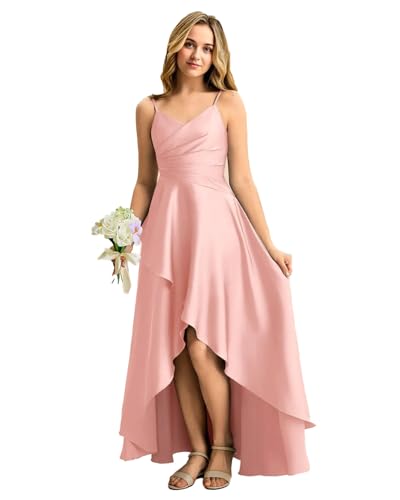 Eraphelle Wedding Junior Bridesmaid Dresses for Teen Girls Father Daughter Dances Silk Flower Floor Length Blush Pink Spaghetti Straps Gown Size 12