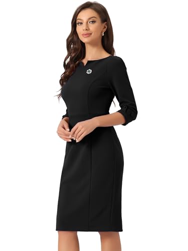 Allegra K Work Dress for Women 3/4 Sleeve Business Casual Sheath Dresses