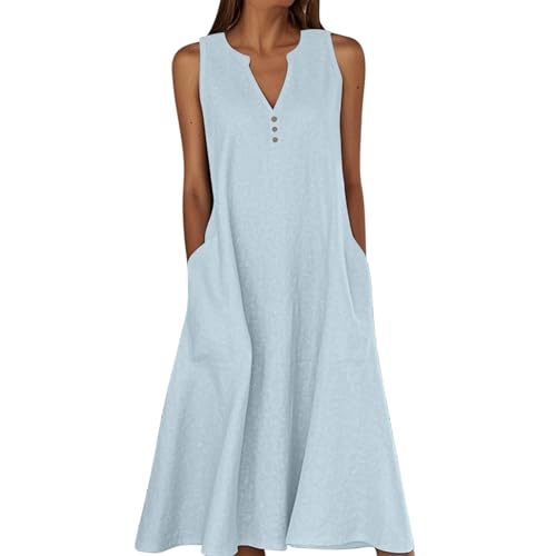 Summer Dresses for Women 2026 Sleeveless Tank Dress V Neck Vacation Beach Sundress Aline Boho Gauze Shift Dress Light Blue
