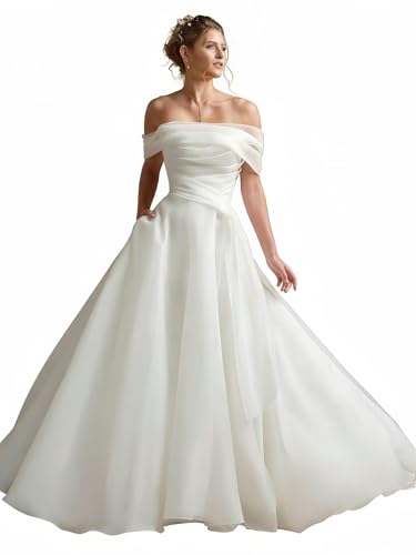 Chady A-Line Wedding Dresses Beach 2026 Plus Size Bridal Gowns Ruched Bodice Off Shoulder Bridal Dress for Bride US18 White
