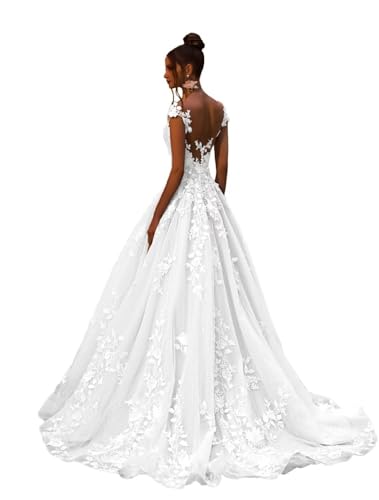 Boho Lace Wedding Dresses for Bride 2026 Mermaid Long Tulle Ball Gowns Off Shoulder Bridal Dresses US22W White