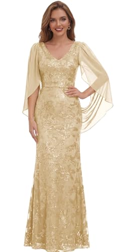 Gold Mother of The Groom Dresses for Wedding Bodycon Tulle Long Mother of The Bride Dress Size 10