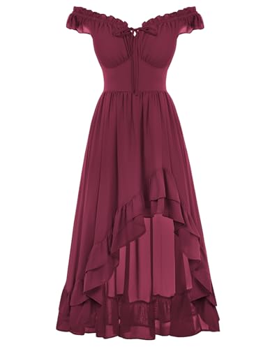 Renaissance Corset Dress Off Shoulder Chiffon Sundress Red M