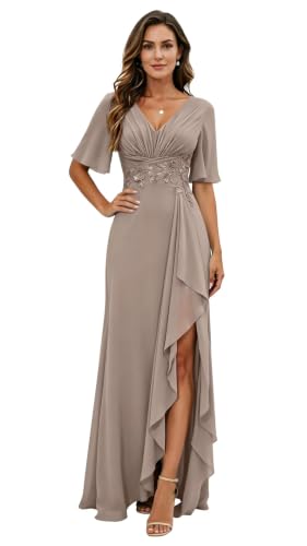 Women's Long Chiffon Lace Mother of The Groom Dresses Taupe US12