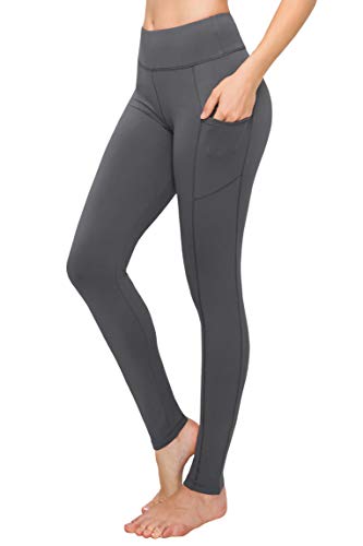 ALWAYS Women's High Waist Yoga Pants - Premium Soft Tummy Control Workout Stretch Solid Pants with Pockets Charcoal L