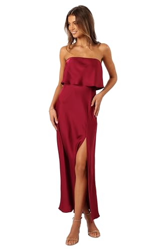 Petal & Pup Vienna Strapless Midi Dress - Berry XS