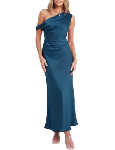KOUNAI Satin Summer Off Shoulder Formal Wedding Guest Dress for Women 2026