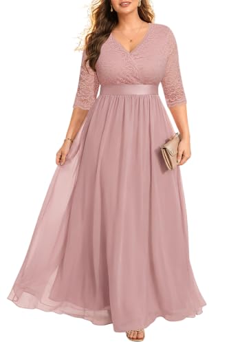 Pinup Fashion Plus Size Mother of Bride Pink Wedding Guest Maxi Dress