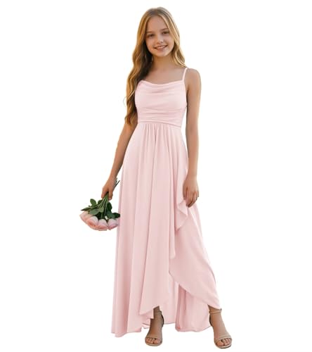FLwuhui Blush Pink Junior Bridesmaid Dresses Chiffon Flower Girl Dress Spaghetti Straps Wedding Party Pageant Gown US8