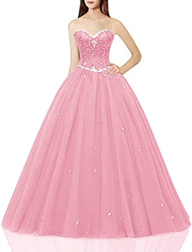 Likedpage Women's Sweetheart Ball Gown Tulle Quinceanera Dresses Prom Dress (US12, Blush) … …