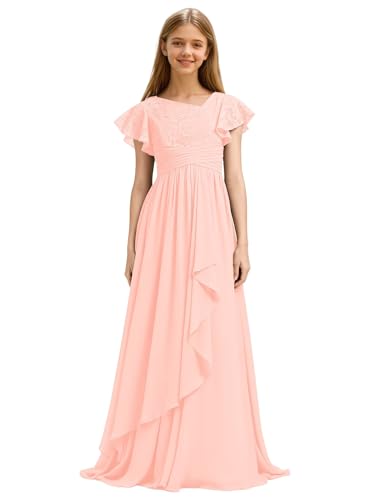 Chiffon Junior Bridesmaid Dresses Lace Flower Girl Dresses Long Girls Formal Party Dress 8-10 Blush Pink