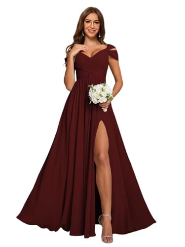 Off Shoulder Plus Size Burgundy Long Pockets Bridesmaid Dresses 2026