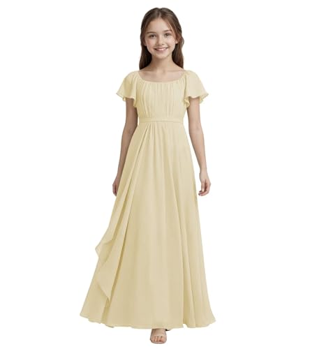 FLwuhui Junior Bridesmaid Dresses Champagne Chiffon Flower Girl Dresses Ruffle Girls Bridesmaid Prom Dress US11