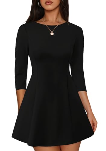 RUMIA Black Dresses for Women Fall Casual 3/4 Sleeve A-Line Mini Dress L