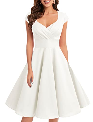 Bbonlinedress Vintage White Wedding Dress for Women 1950s Retro Formal Summer Cocktail Swing Party Dress Off White XL