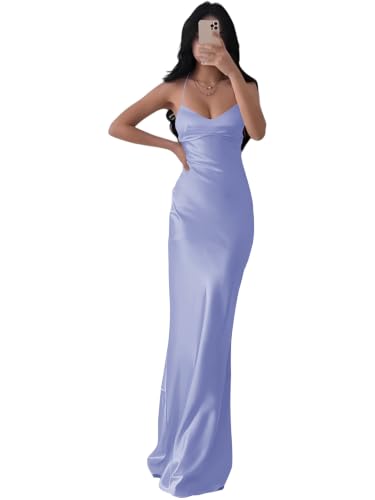 Eightale Long Lavender Bridesmaid Dress for Wedding Satin Mermaid Bodycon Prom Dress Elegant Sleeveless Backless Slip Formal Evening Party Gowns 2025 Size 6